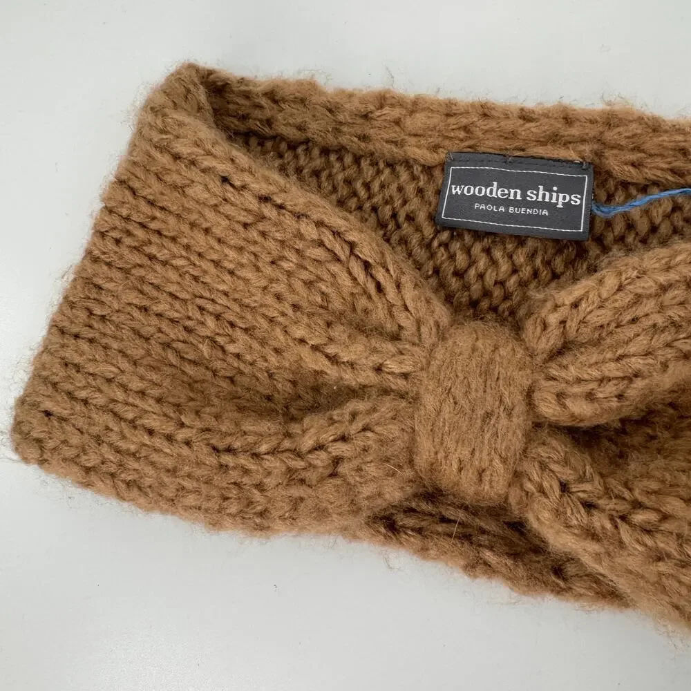 Wooden Ships Brown Headband Chunky Knitted Twist Winter Ear Warmer Knot Hair 9x5